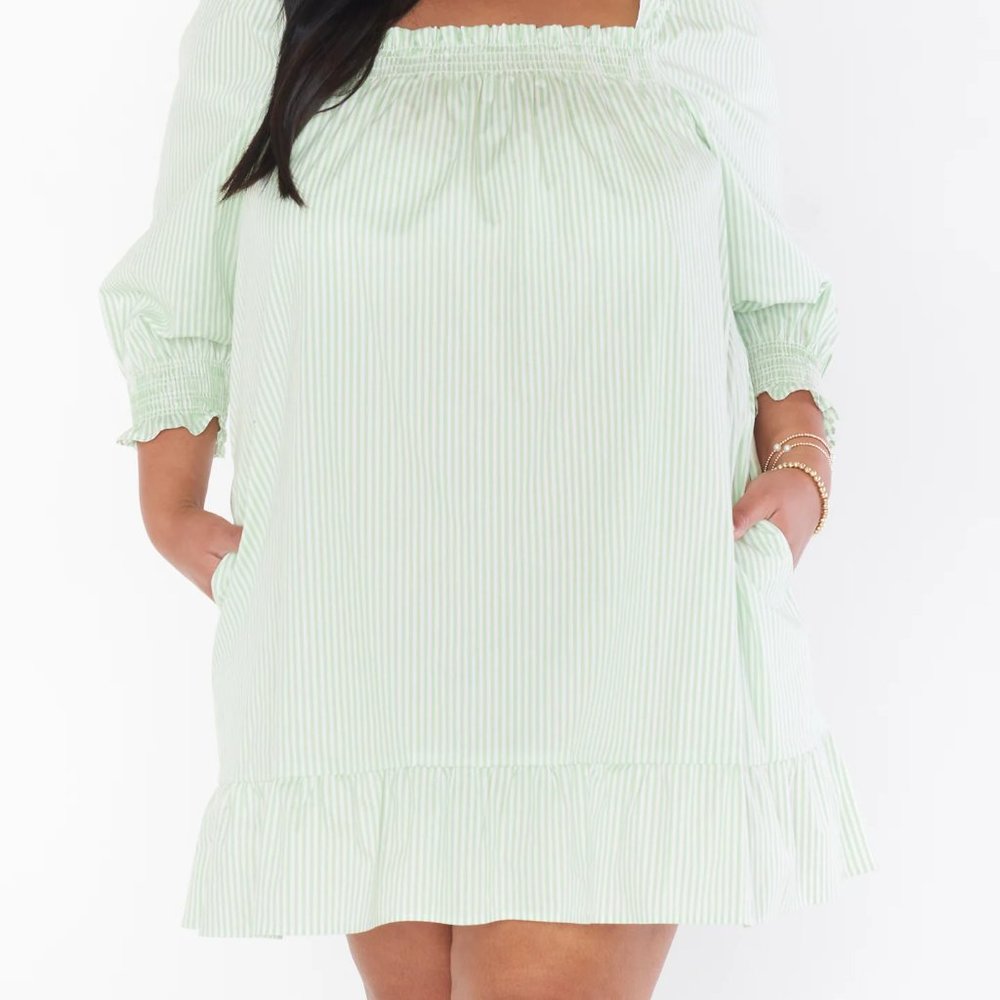 Showmeyourmumu Delight Dress, 2x, Green and white stripe